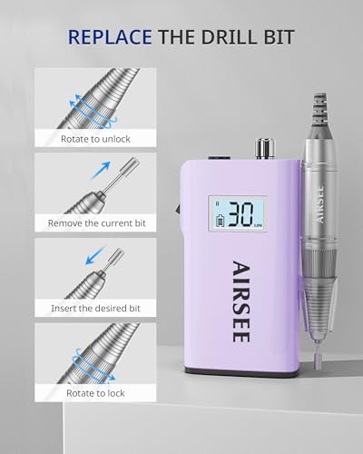 AIRSEE Rechargeable 30000RPM Electric Nail Drill,Salon Home Use,E8 Purple - color: E8 Purple