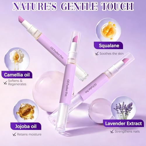 3PCS 2-in-1 Cuticle Oil Pusher Pen, Ceramic Cuticle Pusher & Oil Pen, Nail Care Tool for Dry Damaged Nails Hangnails Moisturiz Polish Brighten