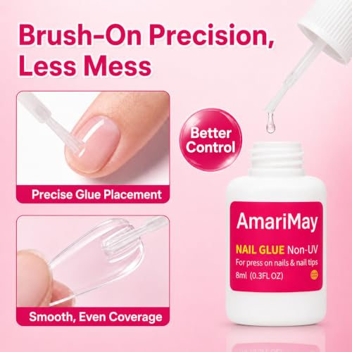 Nail Glue for Press On Nails, 8ml *4, Nail Tips & Acrylic Nails Nail Bond, Brush On Glue for Press Ons, Tips & Acrylics - Long Lasting, Maximum Strength, Mess-Free Application