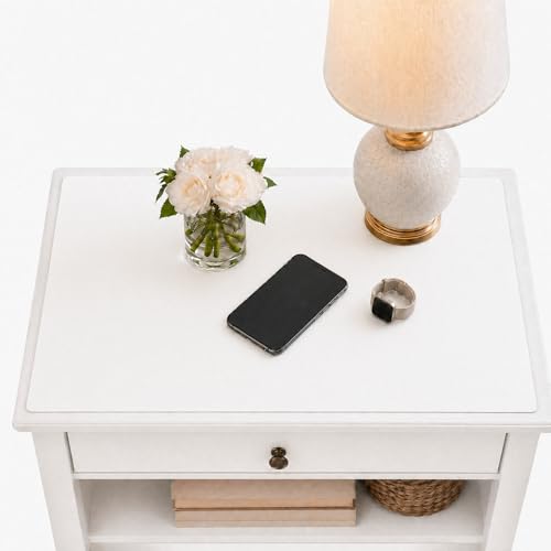 Leather Nightstand Mat for Bedside Table, Waterproof Vanity Desk and Nail Table Mat, Non-Slip Dresser Top Cover for Makeup, Perfume and Daily Essentials (White, 17.7"*15.7") - color: White, size: 17.7" x 15.7"