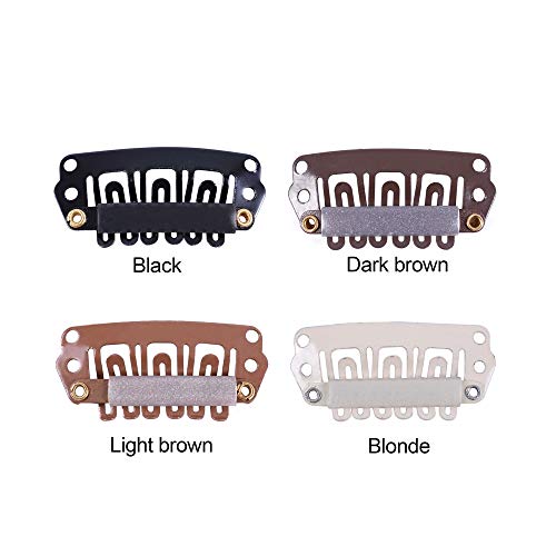 YANTAISIYU 24 pcs/lot Metal Hair Extension Clips, 28mm 6-Teeth Clips with Rubber U-Shape Snap for Hair Extension Hairpiece (Dark Brown) - color: Dark Brown, style: 28mm 24pcs U-shape