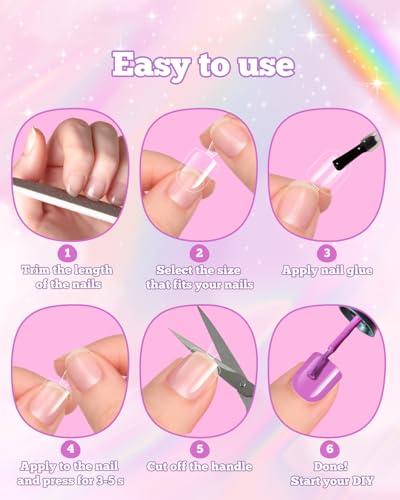 krofaue Kids Nail Tips with Handle - Flexible Gel Press on Nails - color: Clear Kids Nail Tips