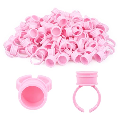 G2PLUS Glue Rings for Eyelash Extensions, 100pcs Disposable Lash Rings for Pigment, Baby Pink Eyelash Glue Holder, Makeup Plastic Glue Cup for Nail Art and Tattoo - color: Pink-M