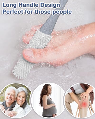 Toe Brush Scrubber & Long Handle Bath Brush with 2 Detachable Brush Heads