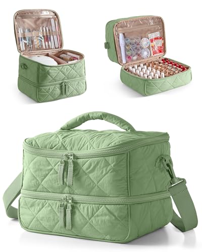 Marscamd Quilted Nail Polish Organizer Bag Holds 42 Bottles and Nail Lamp - color: Green