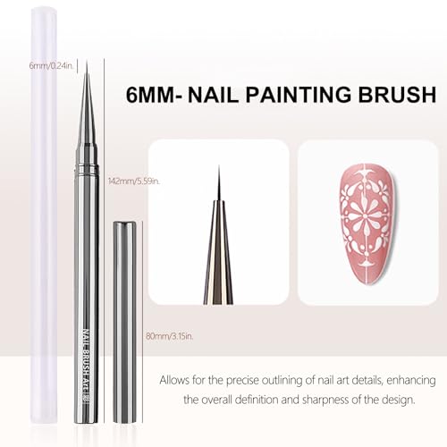3Pcs Nail Art Brushes Set for Flower Petal Butterfly Drawing, 3D Gel Acrylic Nail Brush, Fine Liner Nails Design Tool, Professional Watercolor Painting Pen for Manicure DIY Salon - color: Metal Painting Brush