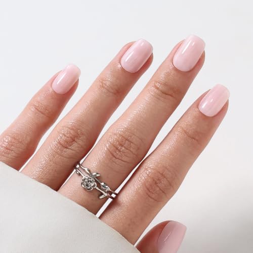 SHANGMENG Press on Nails, Square Short Milky Pink Fake Nails, Soft Gel - color: Baby Pink Jelly