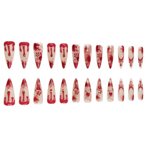 Red Halloween Press On Nails Long Fake Nails Stiletto False Nails - color: Style C014, size: Medium