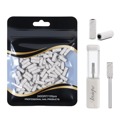 100 Pcs Nail Drill Bits, 240 Grits Sanding Bands for Nail Drill with 3.1mm Mandrel Bits, Mini Sanding Bands for Acrylic Nails Gel Manicures and Pedicures (White) - color: 100pc White, size: 240 Grit