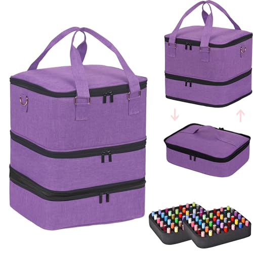 FCQQYWZ Large Nail Polish Organizer Case Hold 84+ Bottles Nail Polish & Nail Lamp, 3 Layers Nail Organizers and Storage for Nail Tech with Divider, Travel Carrying Case(Purple) - color: Purple-84Bottles