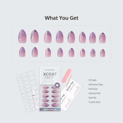 BTArtbox Press On Nails, Cat Eye Short Almond Nails, 32Pcs Full Kit - color: A2-Mermaid Tail