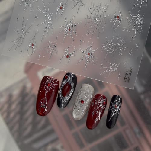 Halloween Nail Stickers Ghost Spider Web Nail Decals for Nail Art 2 Sheets - color: Color17