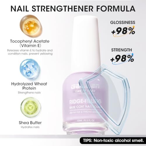 GELLEN Clear Nail Polish Ridge Filling Base Coat, No Light Needed,HEMA Free - color: Clear Lavender Purple Tint