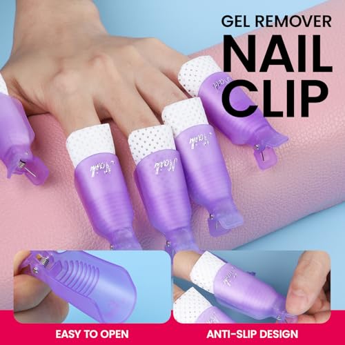 FANDAMEI Gel Nail Remover Kit with Soak Off Clips, Lint Free Wipes, Polish Remover Bottle, Cuticle Nippers, Pusher, Peeler. Cuticle Oil. Nail Files and Buffers. Gel Polish Removal Nail Soak Off Kit - color: purple