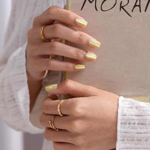 SHANGMENG Press on Nails, Square Short Pastel Yellow Cat Eye Fake Nails - color: Butter Cream