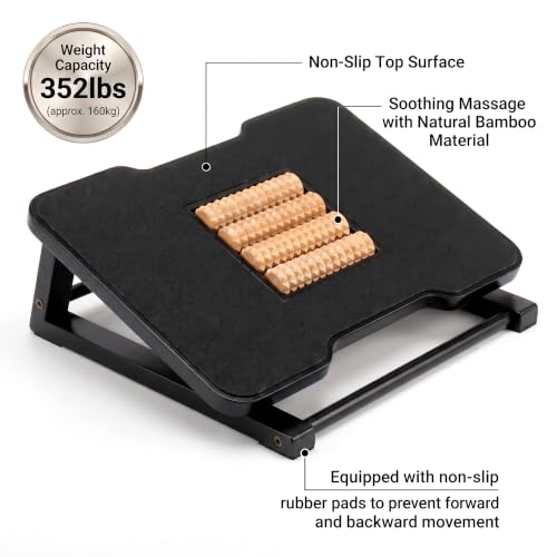 Bamboo Under Desk Foot Rest Foot Stool Rocking Footrest (Black Triangle) - color: Black, size: Triangle