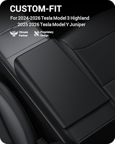 BASENOR Armrest Cover for Tesla Model Y Juniper/Model YL/Model 3 Highland - size: Model Y Juniper / 3 Highland Black