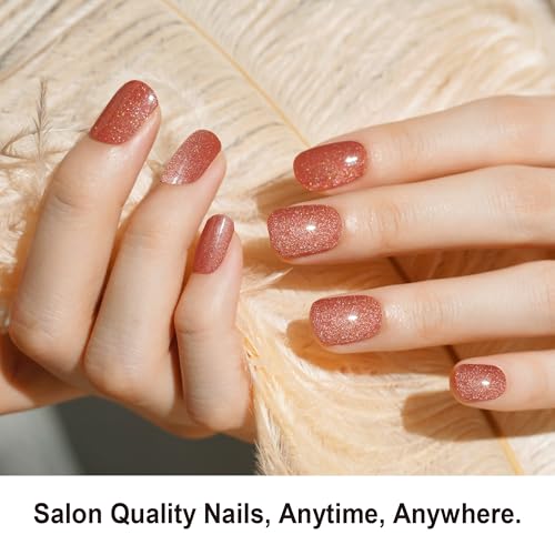 DANNI & TONI Semi Cured Gel Nail Strips Copper Brown Cat Eye Gel Nail Wraps Gift for Woman |Cocoa Glint - color: Cocoa Glint