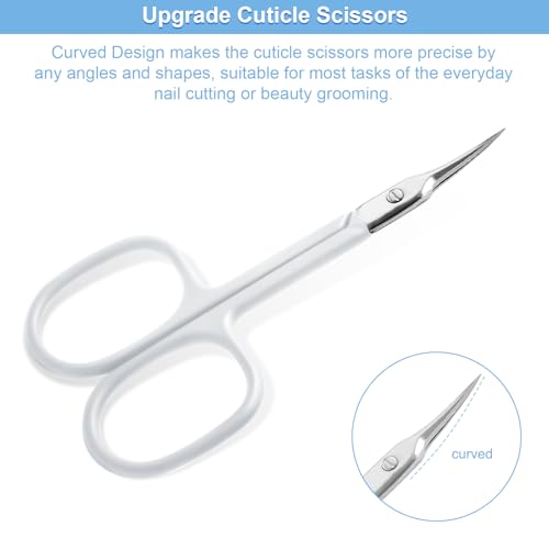 CGBE Curved Cuticle Scissors, Extra Fine Pointed Tip, for Russian Manicure - color: White