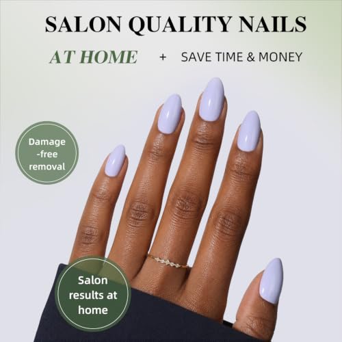 Purple Press On Nails Almond - Solid Purple Nails Fake Nails - color: 5B - Dusty Lavender