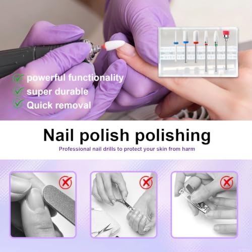 3/32'' 6Pcs Nail Drill Bits Set Ceramic for Acrylic Gel & Cuticle Removal - color: 6Pcs Ceramic Bit Sets