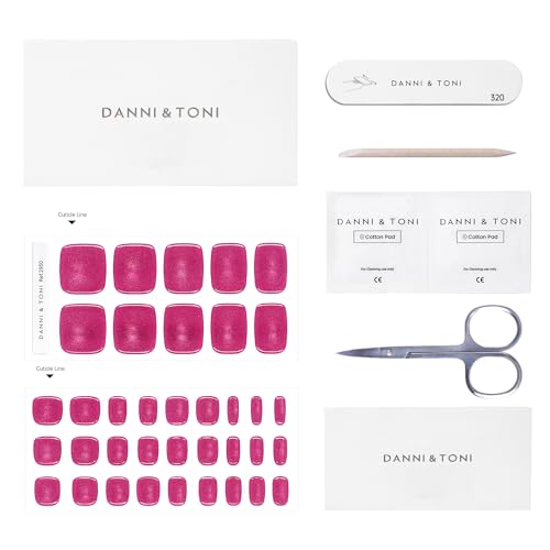 DANNI & TONI Semi Cured Gel Toenail Strips Magenta Fushcia Cat Eye Glaze Toe Nail Stickers Gel Pedi Wraps 37 Stickers |Magenta Mystique - color: Magenta Mystique