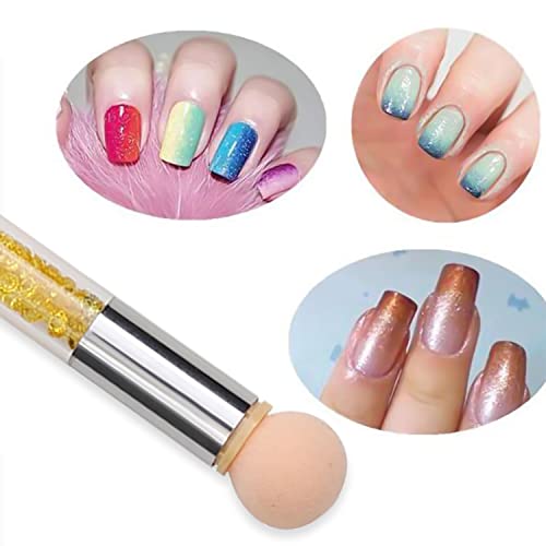 1pcs Nail Sponge Pen, Ombre Nail Brush Nail Design Brushes Nail Art Brushes Gel Acrylic Manicure Brush Nail Art Tools with 16Pcs Replaceable Sponge Heads (Yellow) - color: Yellow