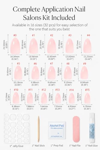AzureBeauty Short Almond Press On Nails, Milky Pink, 32 Pcs 16 Sizes - color: A-Milky Pink