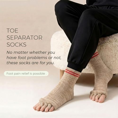 Foot Alignment Socks with Toe Separator,Toeless Yoga Socks for Women/Men - color: Beige