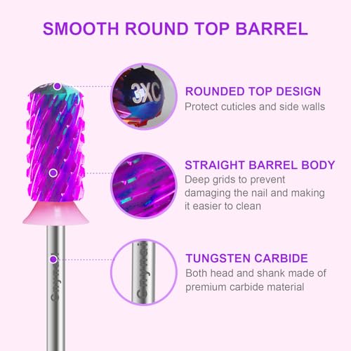 3/32" Large Smooth Barrel Safety Nail Drill Bit for Gel & Acrylic Removal - color: Purple L-S Barrel, size: 3XC