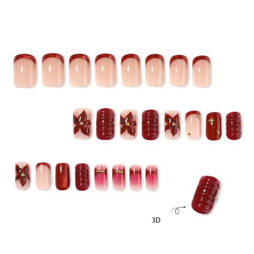 RTKHFZE Red French Tip Press on Nails Short Square Fake Nails 24Pcs - color: Style-42