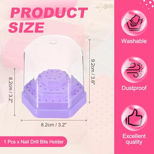 uxcell Nail Drill Bits Holder 48 Holes Large Space Drills Cleaning Purple - color: Purple
