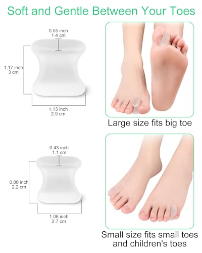 PGRODE 12 Pack Gel Toe Separators Silicone Toe Spacers for Women Men, Large - size: Large