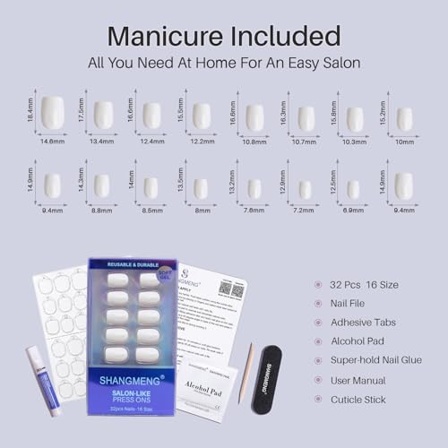 SHANGMENG Halloween Press on Nails, Square Short White Fake Nails, Soft Gel - color: Classic White