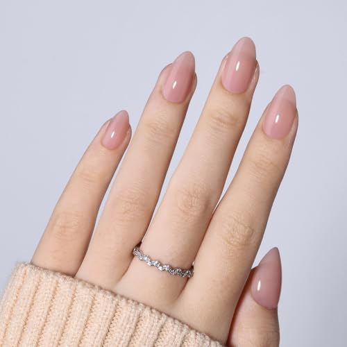 Light Nude Press On Nails, Short Almond, Glossy Skin Tone Glue On Nails - color: A12-Light Nude