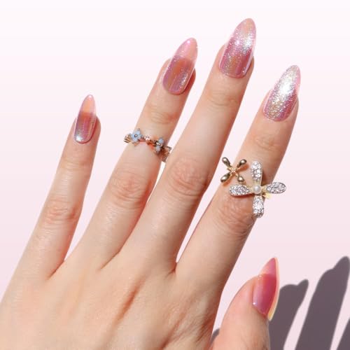 Nail Reformation Press On Nails, Glitter Pink Medium Almond Fake Nails - color: Glitter Pink