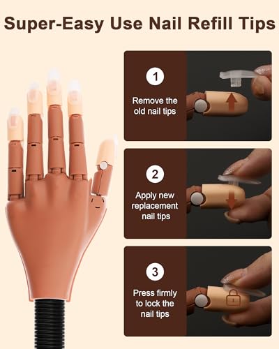 100PCS Replacement Nail Tips for Acrylic Nails Practice Hand, Clear Fake Nails with box for Nail Hand Practice