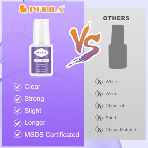 NXJ INFILILA Brush On Nail Glue,Super Strong Nail Glue for Press Ons,3X7ML - color: 3PCS