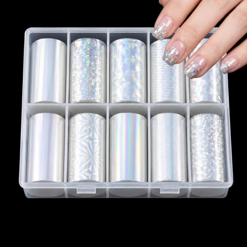 10PCS Nail Foil Transfer Sheets Laser Nail Foil Sheet for DIY Nails