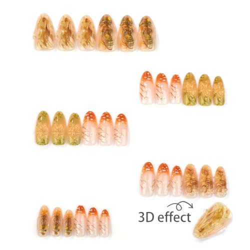 30pcs Fall Press on Nails Thanksgiving Acrylic Fake Nails Floral Design - color: Halloween Press on Nails 18