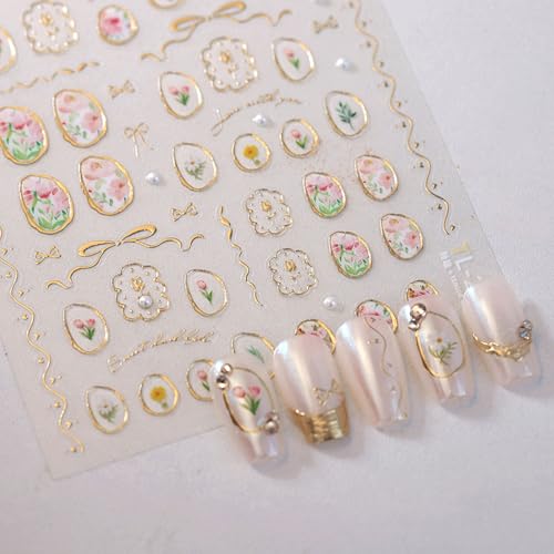 Nail Art Stickers 5D Embossed Tulip Flowers Designs - color: Tulip Flowers