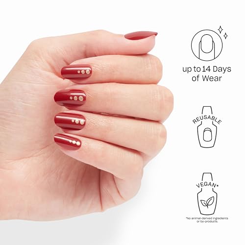 OPI On Point Press On Nails | Instant Mani | 24 Count With Nail Glue - color: Big Candy Apple Red | Bright Red with Gold Glitter Nail Art, style: Short Round