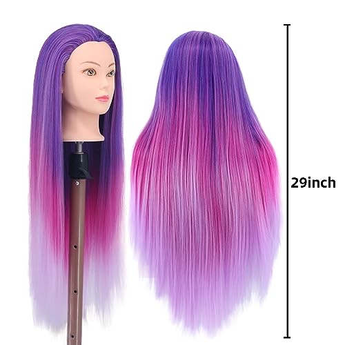 Mannequin Head with Hair, 29'' Manikin Cosmetology Doll Head with hair - color: Mixed Purple