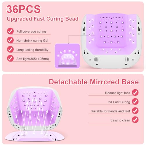 Cordless UV LED Nail Lamp, 80W Rechargeable Nail Dryer Light - color: White