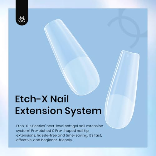 Beetles Etch-X Medium Coffin Gel Nail Tips, 288 Pcs, 12 Sizes