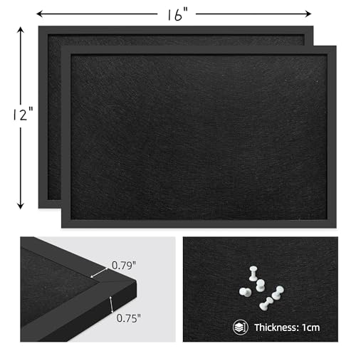 2-Pack 12"x16" Black Framed Black Linen Bulletin Board, Framed Pin Board - color: Black, size: 12*16inch-2pack