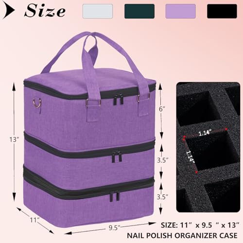 FCQQYWZ Large Nail Polish Organizer Case Hold 84+ Bottles Nail Polish & Nail Lamp, 3 Layers Nail Organizers and Storage for Nail Tech with Divider, Travel Carrying Case(Purple) - color: Purple-84Bottles