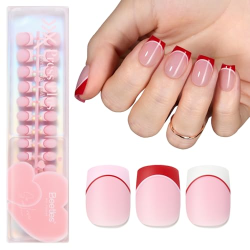 Beetles Press On Nails - Heart Whisper, 3 Colors Short Square 180 Pcs - color: K - Heart Whisper - S