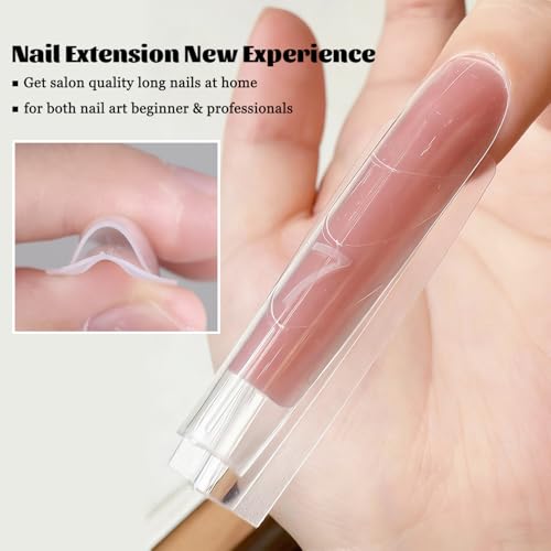 Fcozpjk Builder Gel Nail Kit, 2PCS 15ML Clear Nude Pink Hard Gels with 180PCS Coffin Sandwich Dual Nail Forms Brush Pen Files Nails Extension Tool Set Construction Strengthener Manicure Supplies