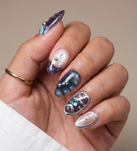 Handmade Short Almond Y2K Press On Nails,Reusable & Salon Quality(1112, M) - color: 251112, size: M